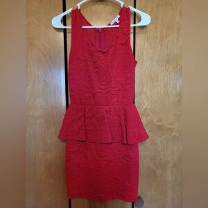 Red Textured Peplum Midi Dress